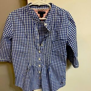 Tommy Hilfiger blued checked 3/4 sleeve top.